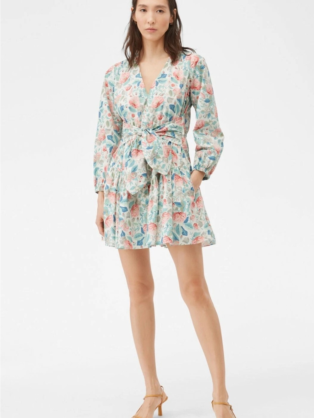 La Vie Rebecca Taylor Women's Long Sleeve Paint Garden Dress SIZE Small